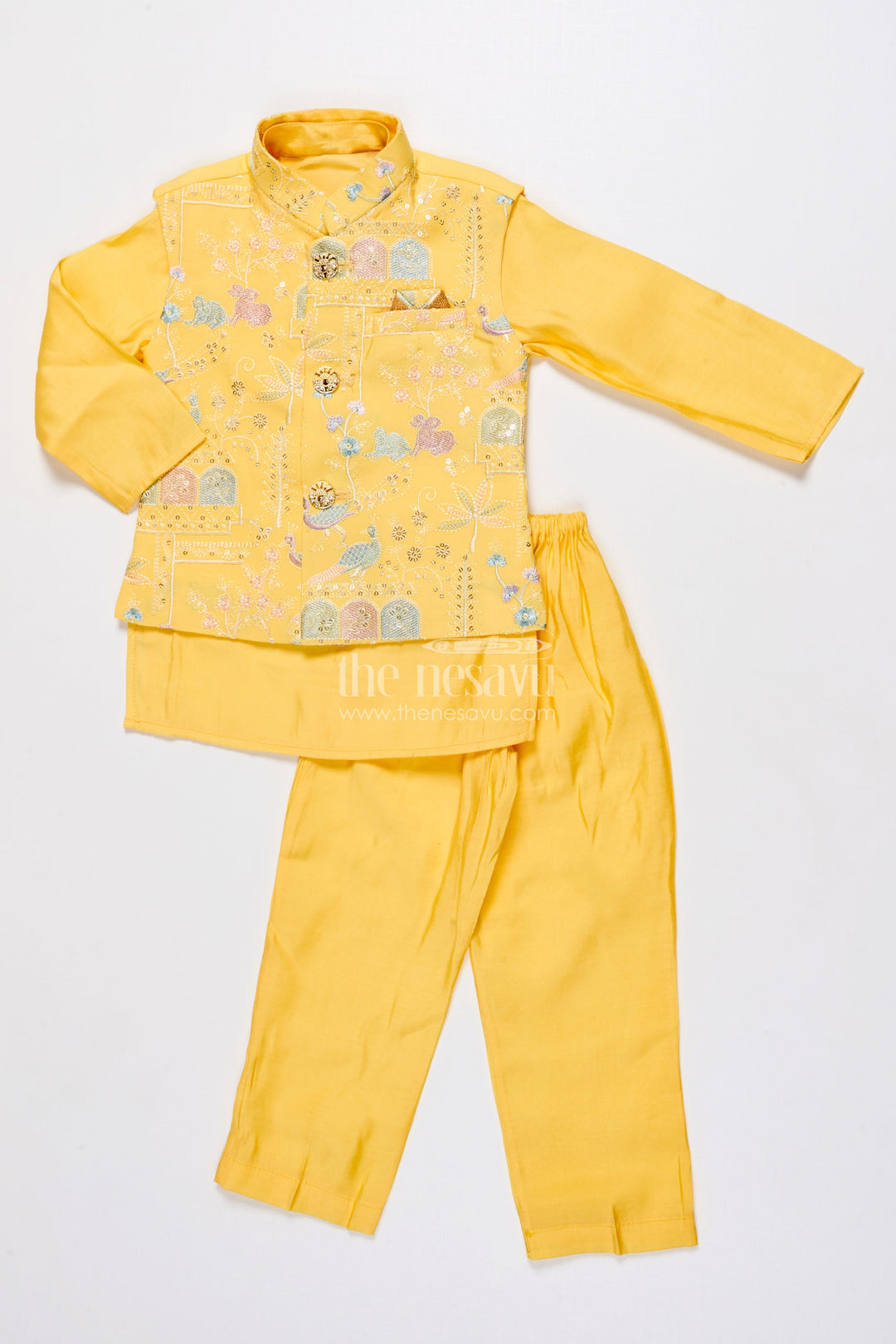 The Nesavu Boys Jacket Sets Boys Embroidered Jacket Set for Traditional Events and Festive Parties Nesavu Nesavu boys embroidered jacket kurta set silk blend ideal weddings pujas ethnic functions