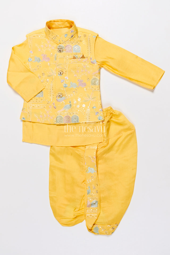 The Nesavu Boys Jacket Sets Boys Embroidered Jacket Set for Traditional Events and Festive Parties Nesavu Nesavu boys embroidered jacket kurta set silk blend ideal weddings pujas ethnic functions