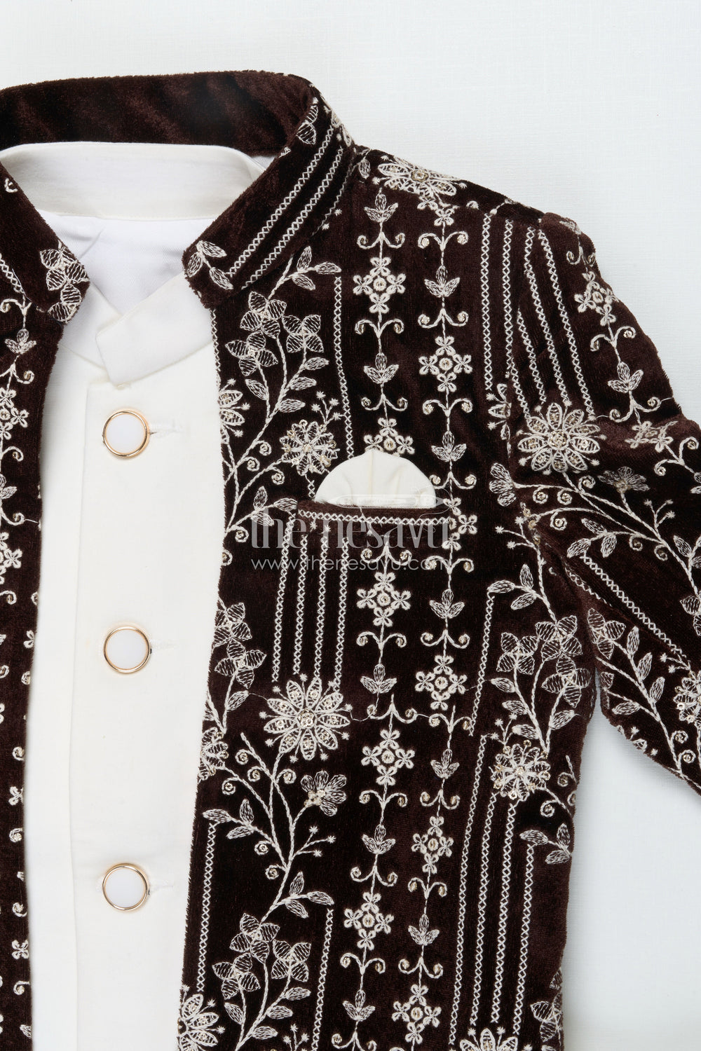 The Nesavu Boys Jacket Sets Boys Embroidered Jacket Set for Wedding and Festive Events Nesavu Nesavu boys velvet embroidered jacket set weddings traditional family functions