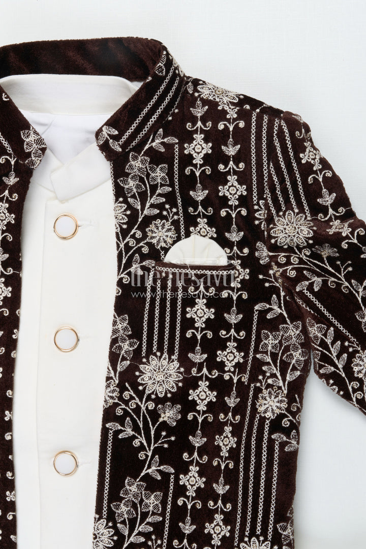 The Nesavu Boys Jacket Sets Boys Embroidered Jacket Set for Wedding and Festive Events Nesavu Nesavu boys velvet embroidered jacket set weddings traditional family functions