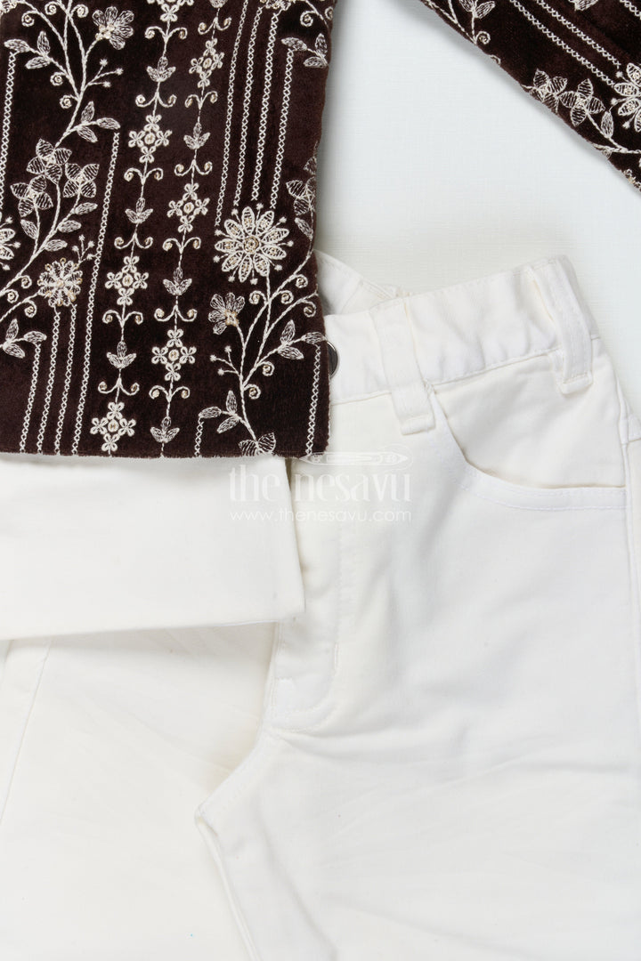 The Nesavu Boys Jacket Sets Boys Embroidered Jacket Set for Wedding and Festive Events Nesavu Nesavu boys velvet embroidered jacket set weddings traditional family functions