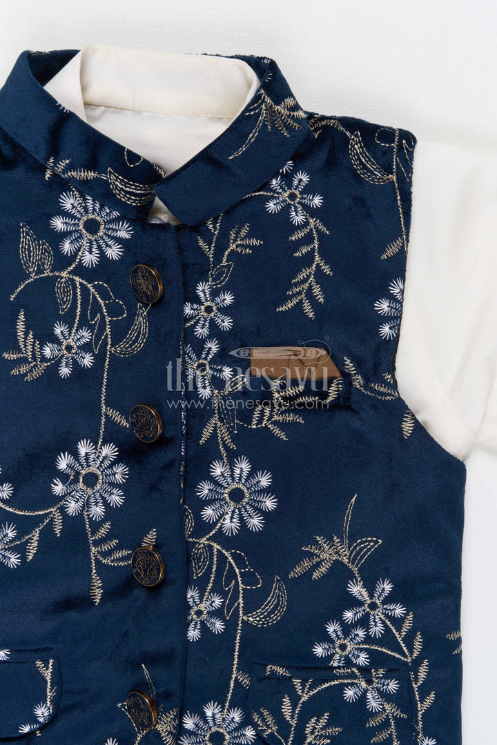 The Nesavu Boys Jacket Sets Boys Embroidered Jacket Set for Weddings and Festive Celebrations Nesavu Nesavu boys cotton cambric embroidered jacket set for weddings family celebrations and festive occasions