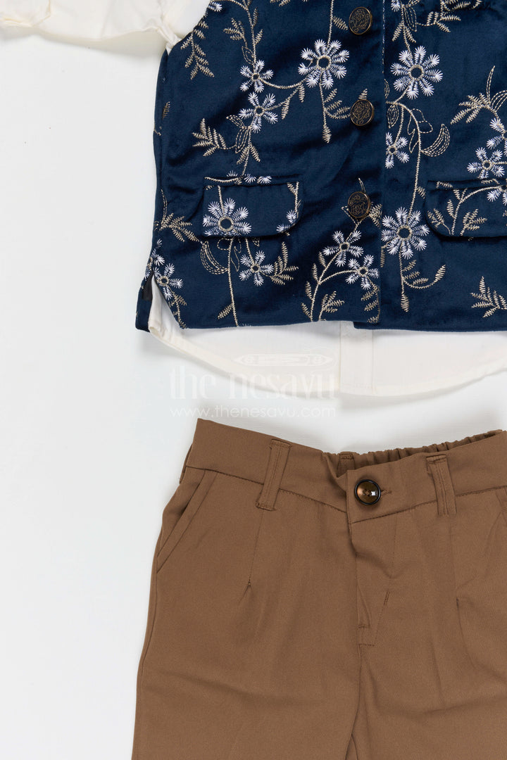 The Nesavu Boys Jacket Sets Boys Embroidered Jacket Set for Weddings and Festive Celebrations Nesavu Nesavu boys cotton cambric embroidered jacket set for weddings family celebrations and festive occasions