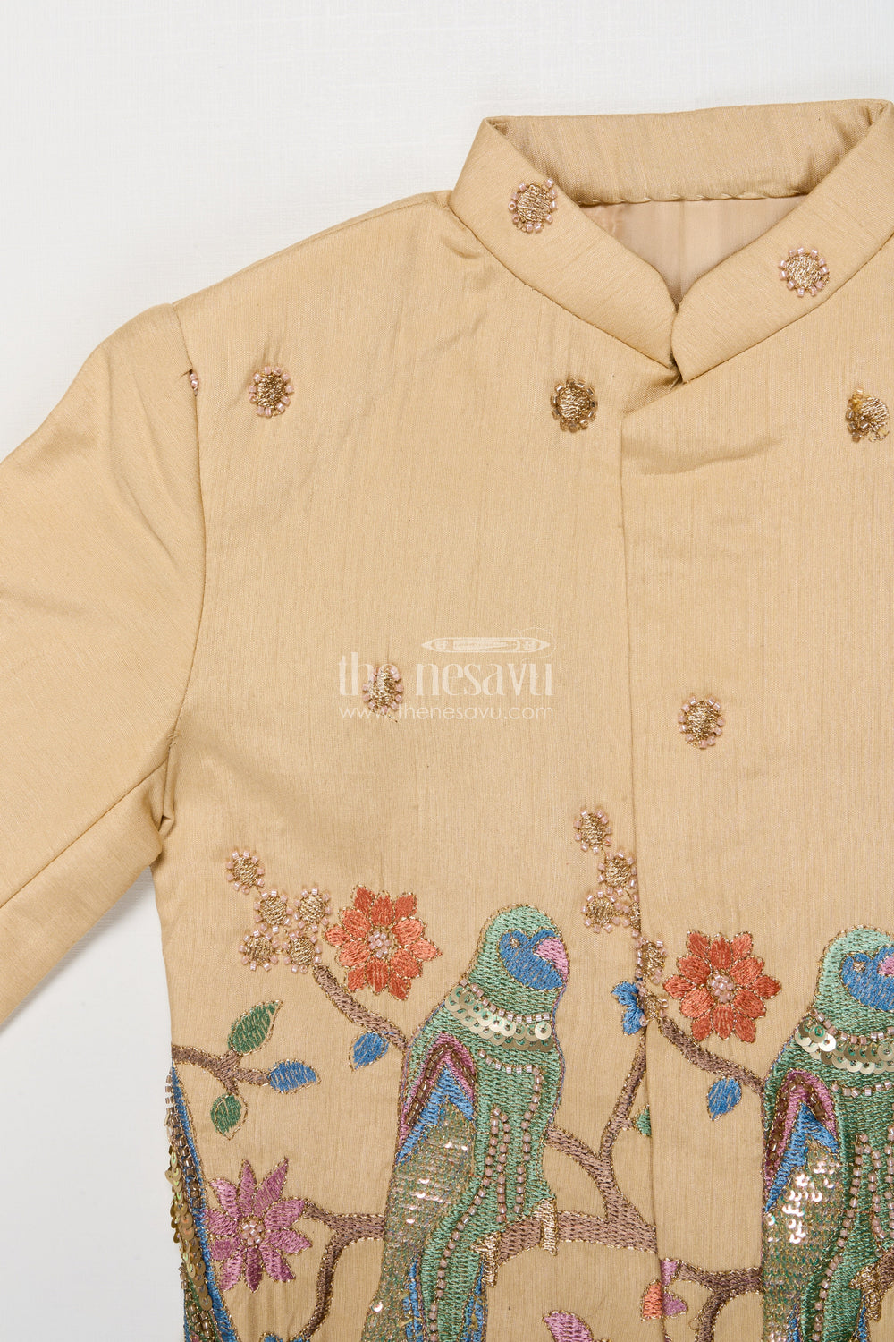 The Nesavu Boys Jacket Sets Boys Embroidered Jacket Set with Parrot Motif for Weddings and Stage Events Nesavu Nesavu boys embroidered jacket set parrot motif weddings festive stage performances