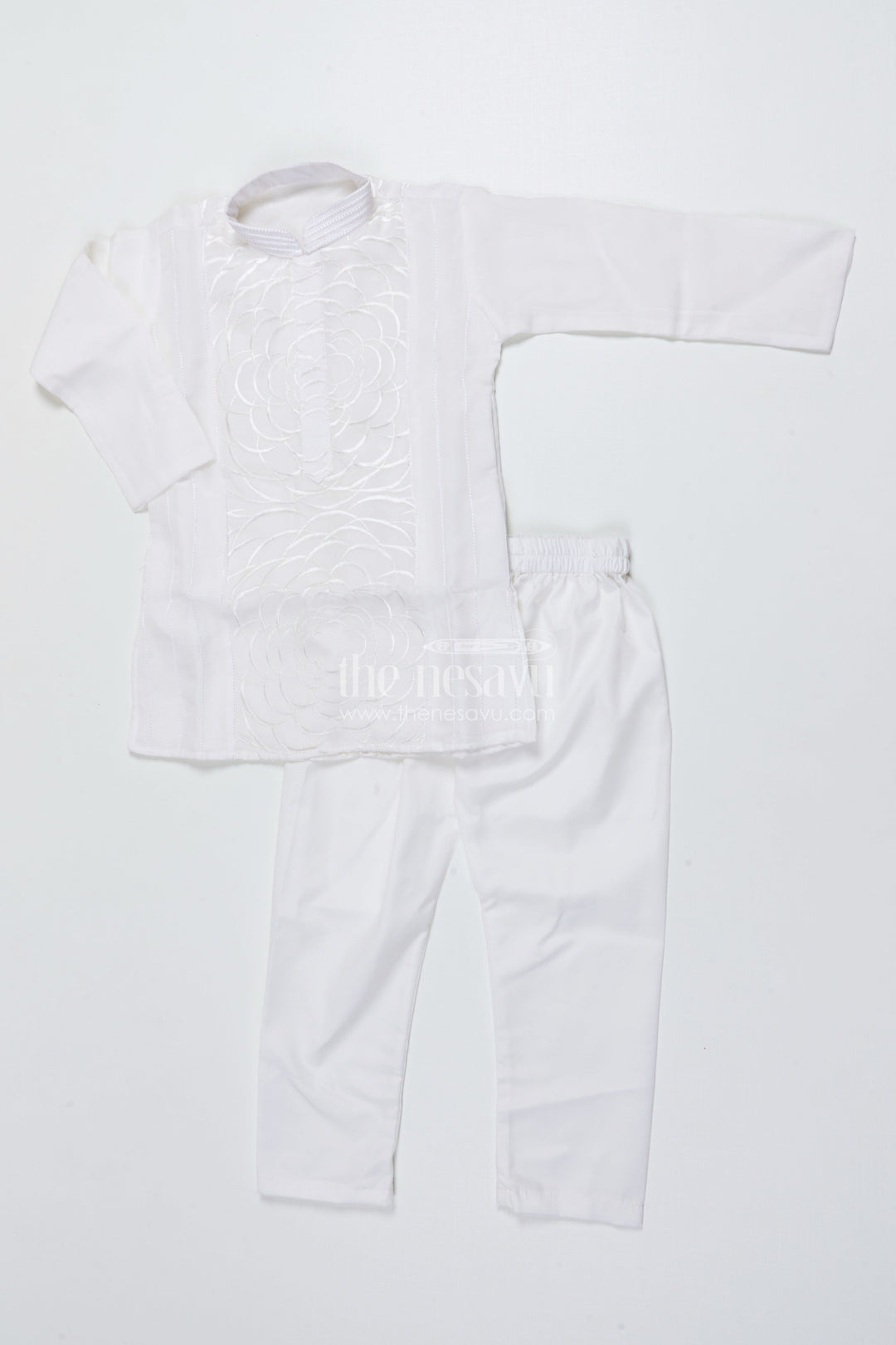 The Nesavu Boys Kurtha Set Boys Embroidered Kurta Set for Traditional Events and Temple Visits Nesavu Nesavu boys cotton embroidered kurta set temple visits traditional family gatherings