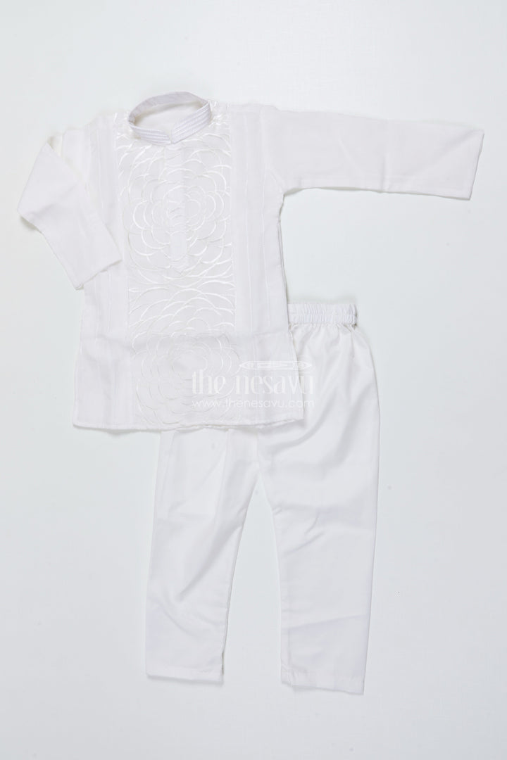 The Nesavu Boys Kurtha Set Boys Embroidered Kurta Set for Traditional Events and Temple Visits Nesavu Nesavu boys cotton embroidered kurta set temple visits traditional family gatherings