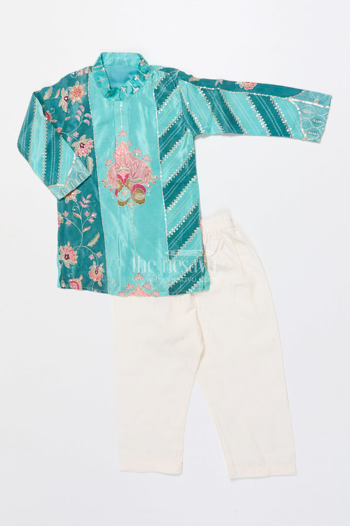 The Nesavu Boys Kurtha Set Boys Embroidered Kurta Set with Sequin Detailing for Weddings and Festive Occasions Nesavu 16 (1Y) / Green BES852A-16 Nesavu boys embroidered kurta set sequin detailing festive functions weddings