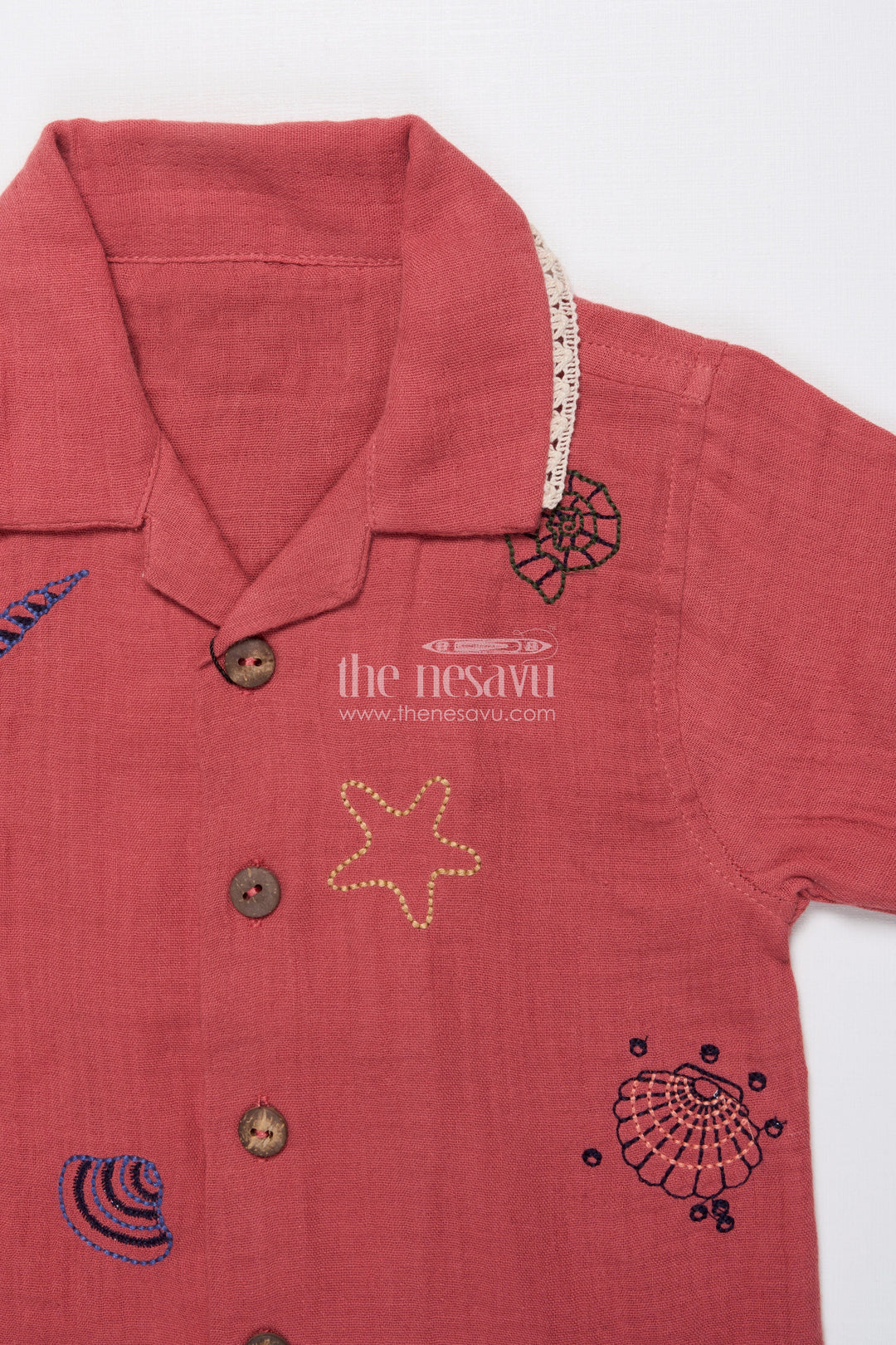 The Nesavu Boys Casual Set Boys Embroidered Muslin Cotton Short Set  Festive Casual Wear Nesavu Nesavu boys muslin cotton festive outfit thread embroidery  shirt shorts set