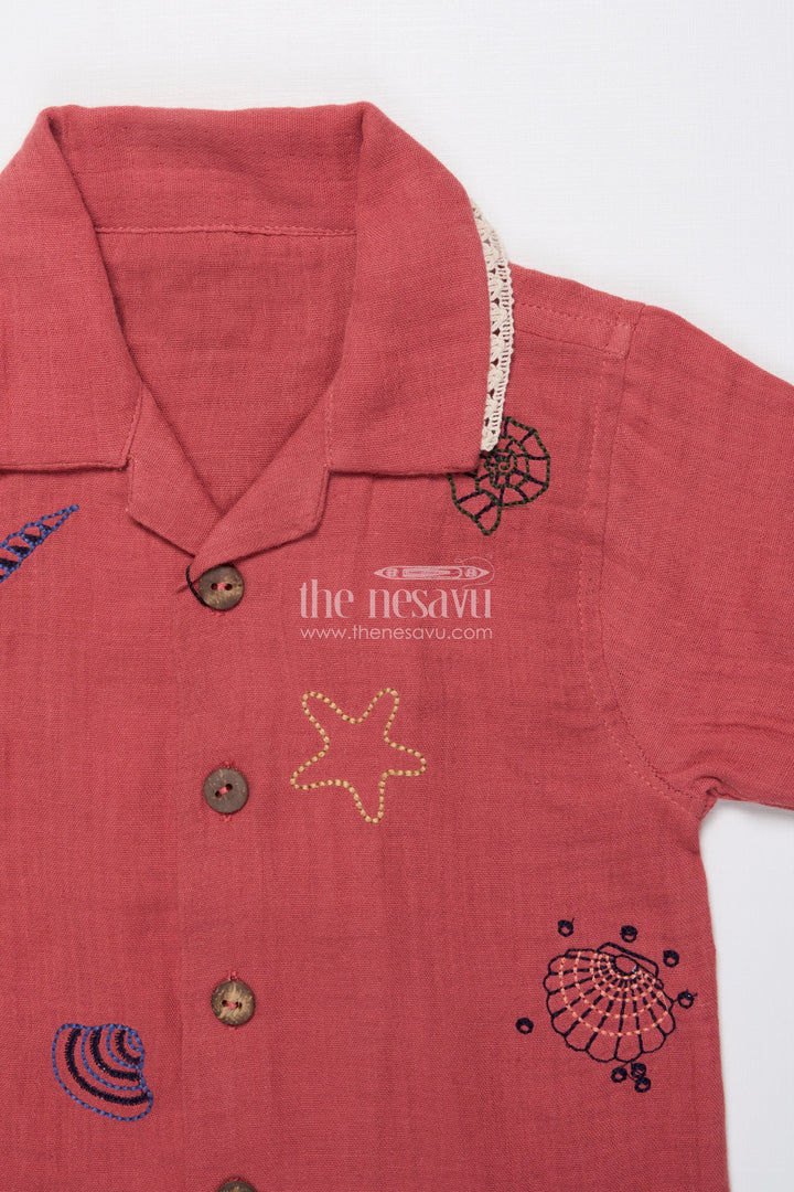The Nesavu Boys Casual Set Boys Embroidered Muslin Cotton Short Set  Festive Casual Wear Nesavu Nesavu boys muslin cotton festive outfit thread embroidery  shirt shorts set