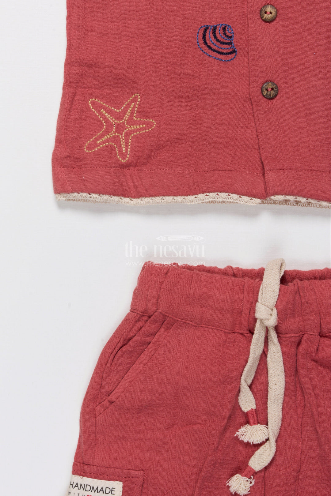 The Nesavu Boys Casual Set Boys Embroidered Muslin Cotton Short Set  Festive Casual Wear Nesavu Nesavu boys muslin cotton festive outfit thread embroidery  shirt shorts set