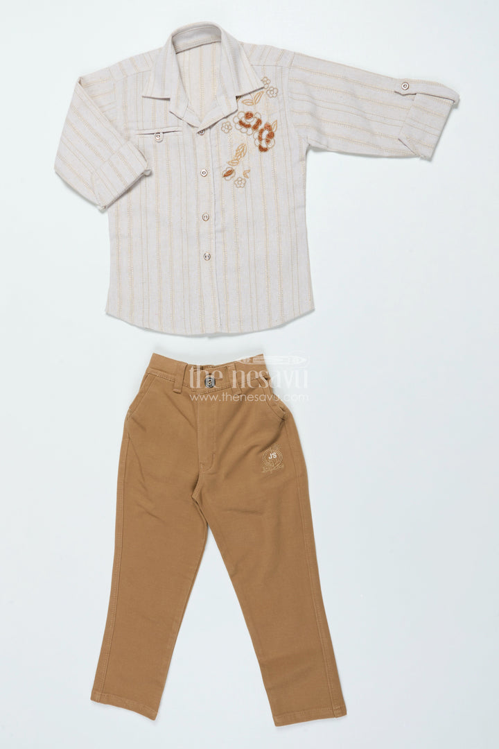 The Nesavu Boys Casual Set Boys Embroidered Shirt and Pant Set for Smart Casual and Festive Wear Nesavu Nesavu boys cotton shirt pant set embroidery casual festive occasions
