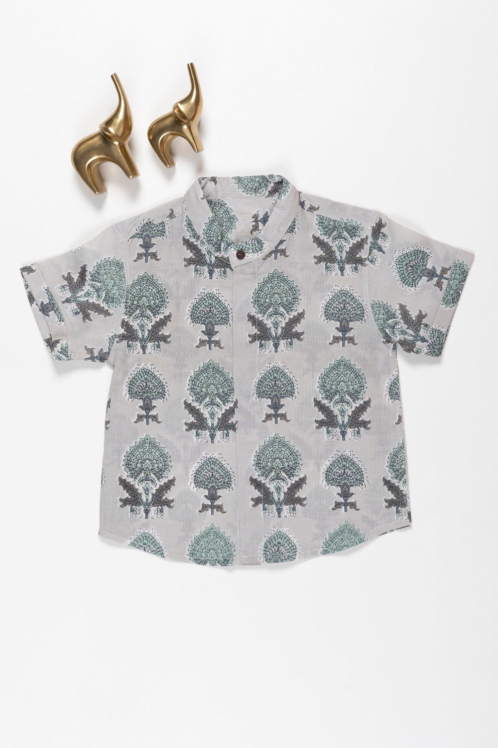 The Nesavu Boys Cotton Shirt Boys' Enchanted Forest Print Cotton Shirt Nesavu 16 (1Y) / Gray / Cotton BS130A-16 Enchanted Forest Boys' Print Shirt | Magical Cotton Tree Pattern | The Nesavu