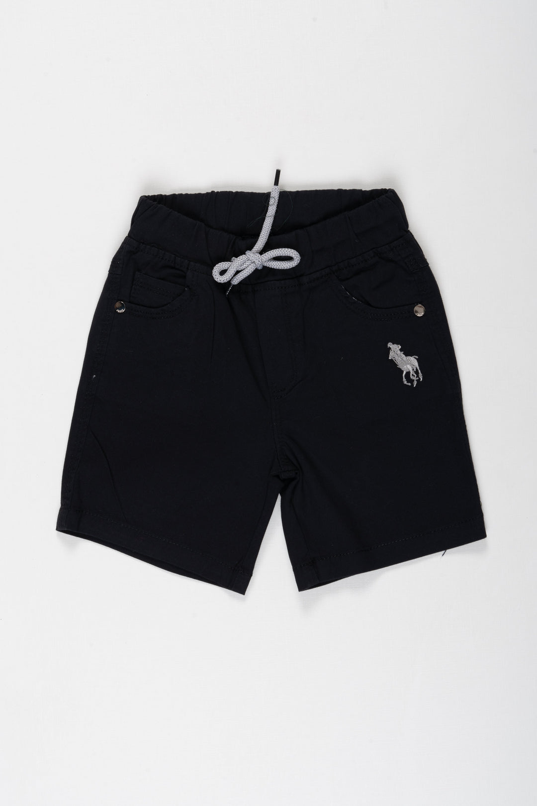 The Nesavu Boys Shorts Boys Essential Black Athletic Shorts with Embroidered Emblem Nesavu 18 (2Y) / Black / Cotton BWS001E-18 Boys Black Sports Shorts | Comfort Fit with Stylish Detail | The Nesavu