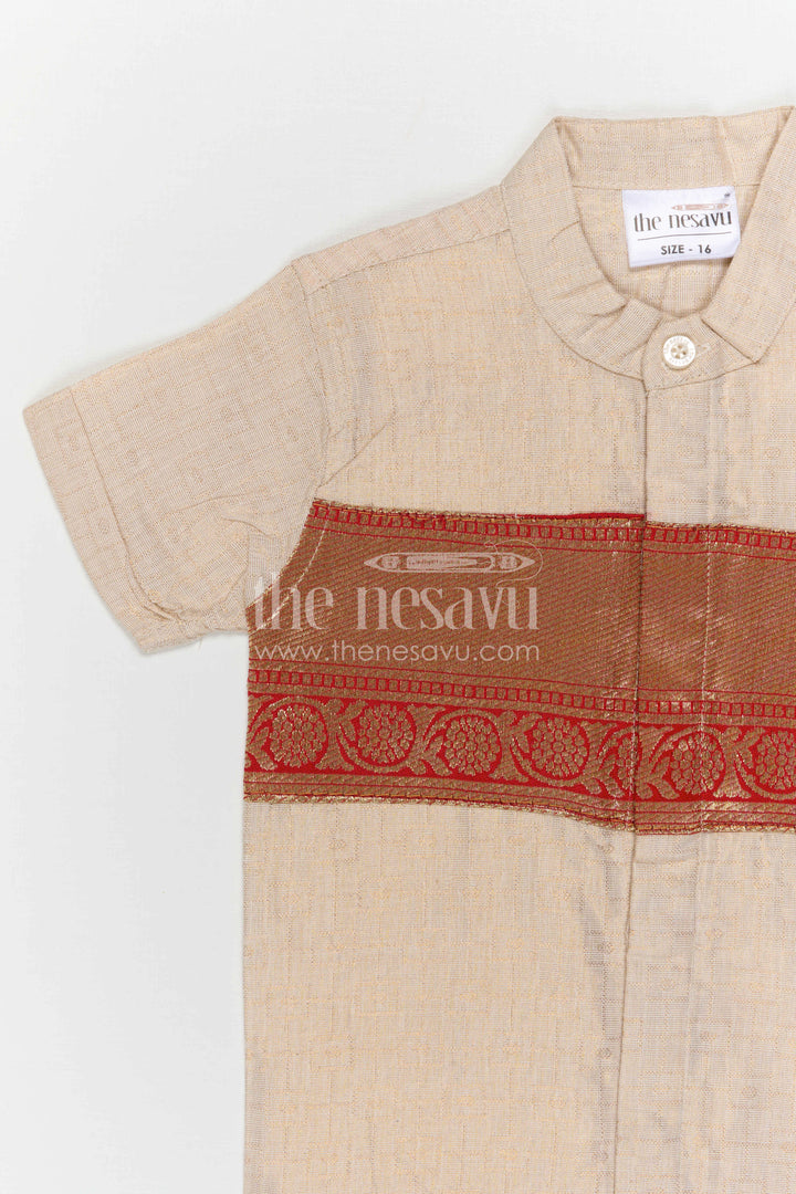The Nesavu Boys Cotton Shirt Boys Ethnic Cotton Shirt for Pooja Functions and Traditional Styling Nesavu Nesavu Boys Ethnic Cotton Shirt With Baithani Border For Pooja Functions And Festive Wear