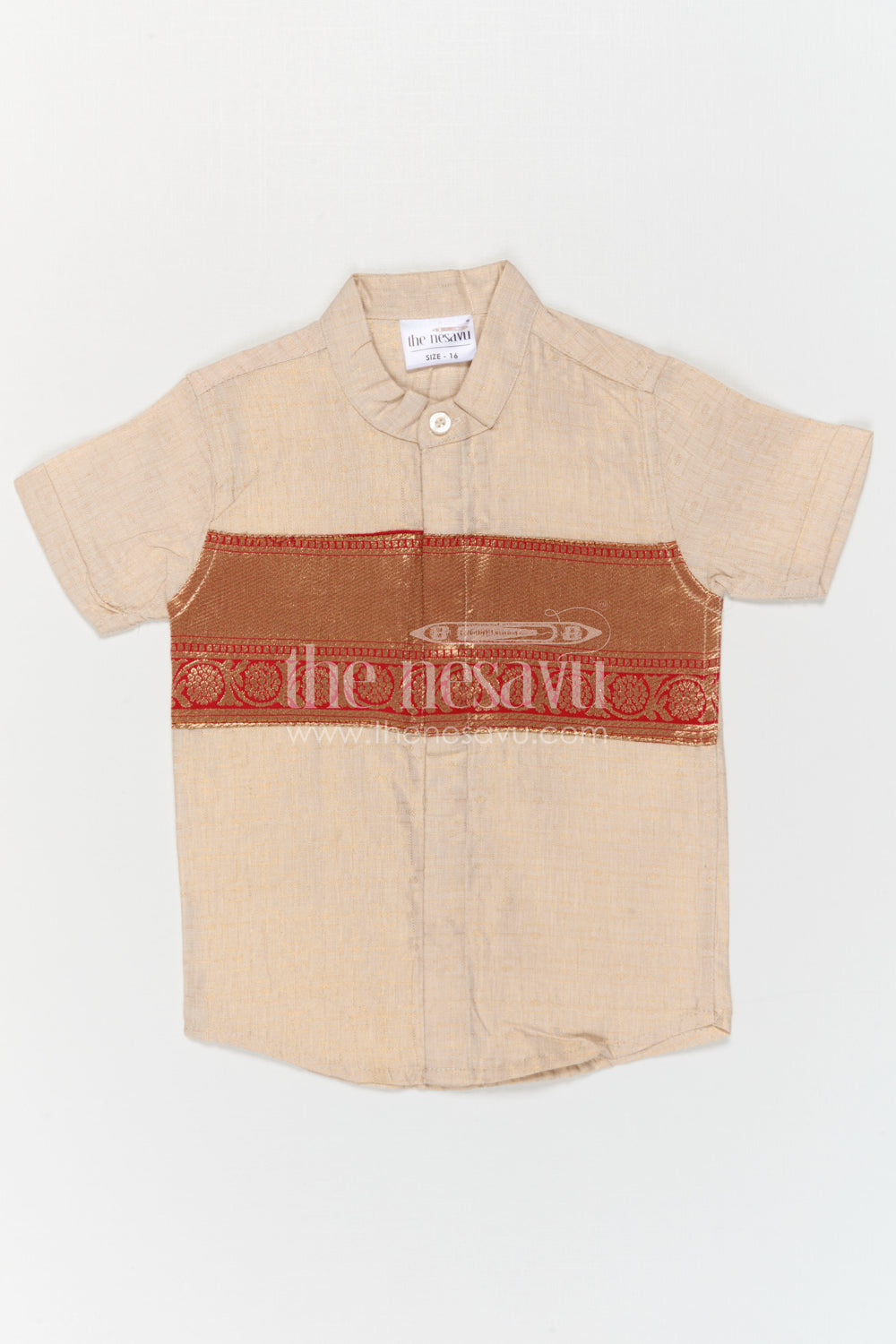 The Nesavu Boys Cotton Shirt Boys Ethnic Cotton Shirt for Pooja Functions and Traditional Styling Nesavu Nesavu Boys Ethnic Cotton Shirt With Baithani Border For Pooja Functions And Festive Wear