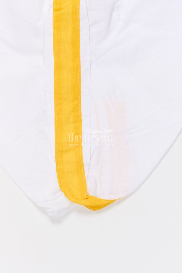 The Nesavu Boys Dothi Set Boys Ethnic Dhoti Kurta Set for Festive Occasions and Rituals Nesavu Nesavu boys handloom cotton dhoti kurta set embroidery festive rituals weddings