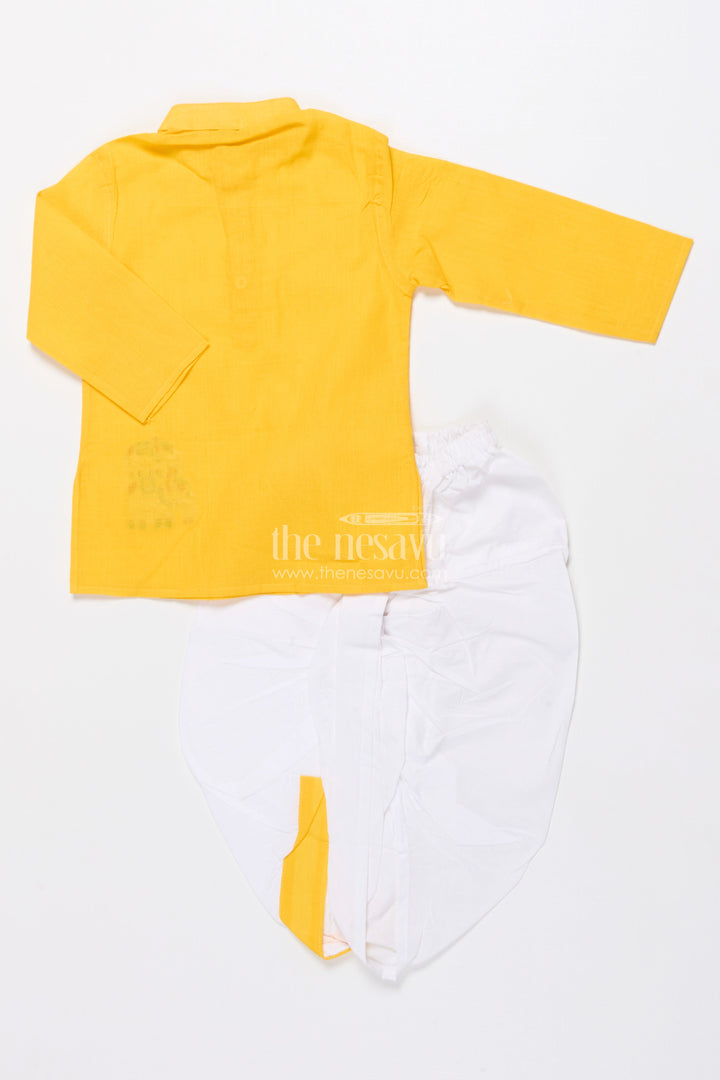 The Nesavu Boys Dothi Set Boys Ethnic Dhoti Kurta Set for Festive Occasions and Rituals Nesavu Nesavu boys handloom cotton dhoti kurta set embroidery festive rituals weddings