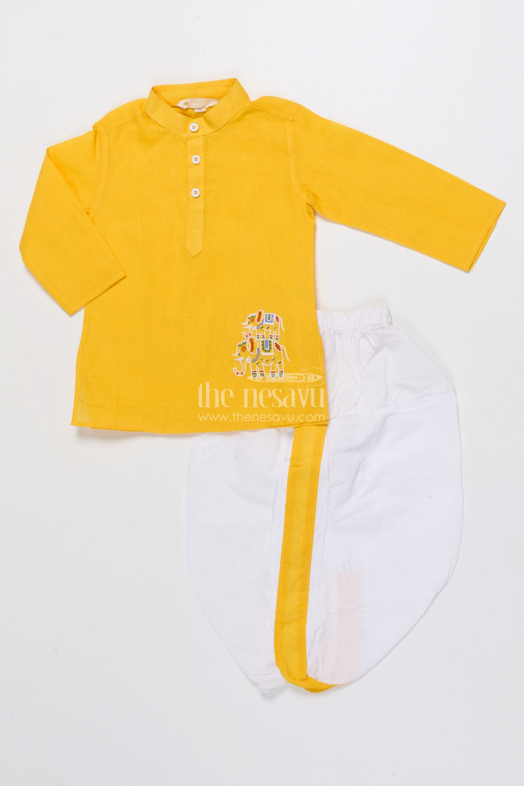 The Nesavu Boys Dothi Set Boys Ethnic Dhoti Kurta Set for Festive Occasions and Rituals Nesavu Nesavu boys handloom cotton dhoti kurta set embroidery festive rituals weddings