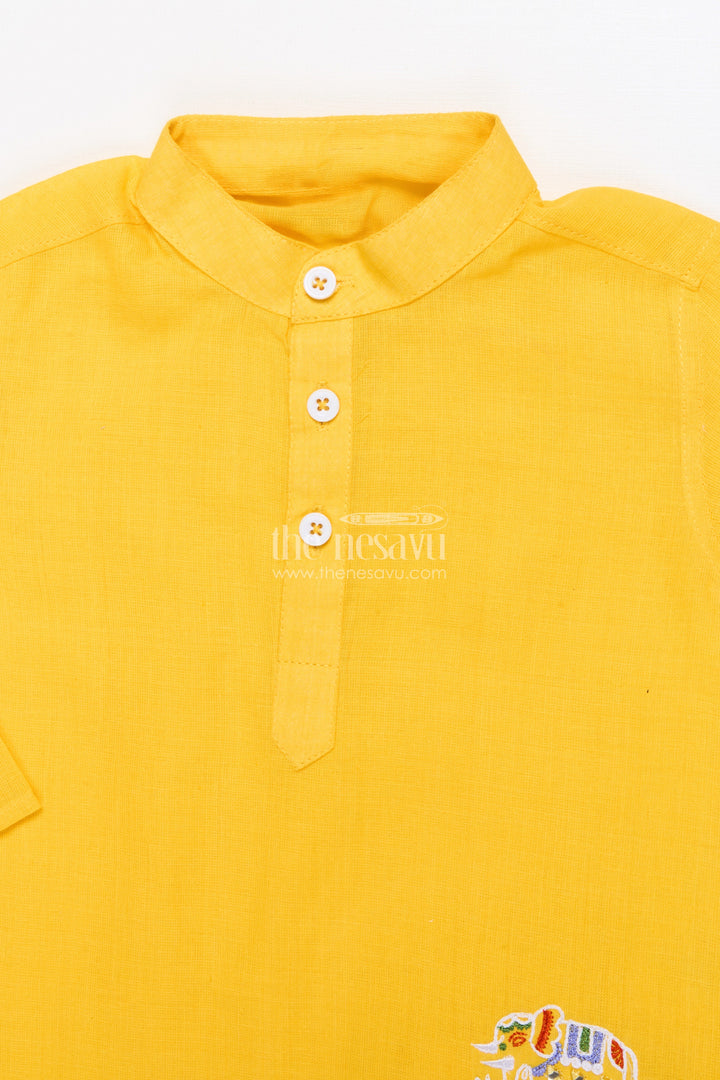 The Nesavu Boys Dothi Set Boys Ethnic Dhoti Kurta Set for Festive Occasions and Rituals Nesavu Nesavu boys handloom cotton dhoti kurta set embroidery festive rituals weddings