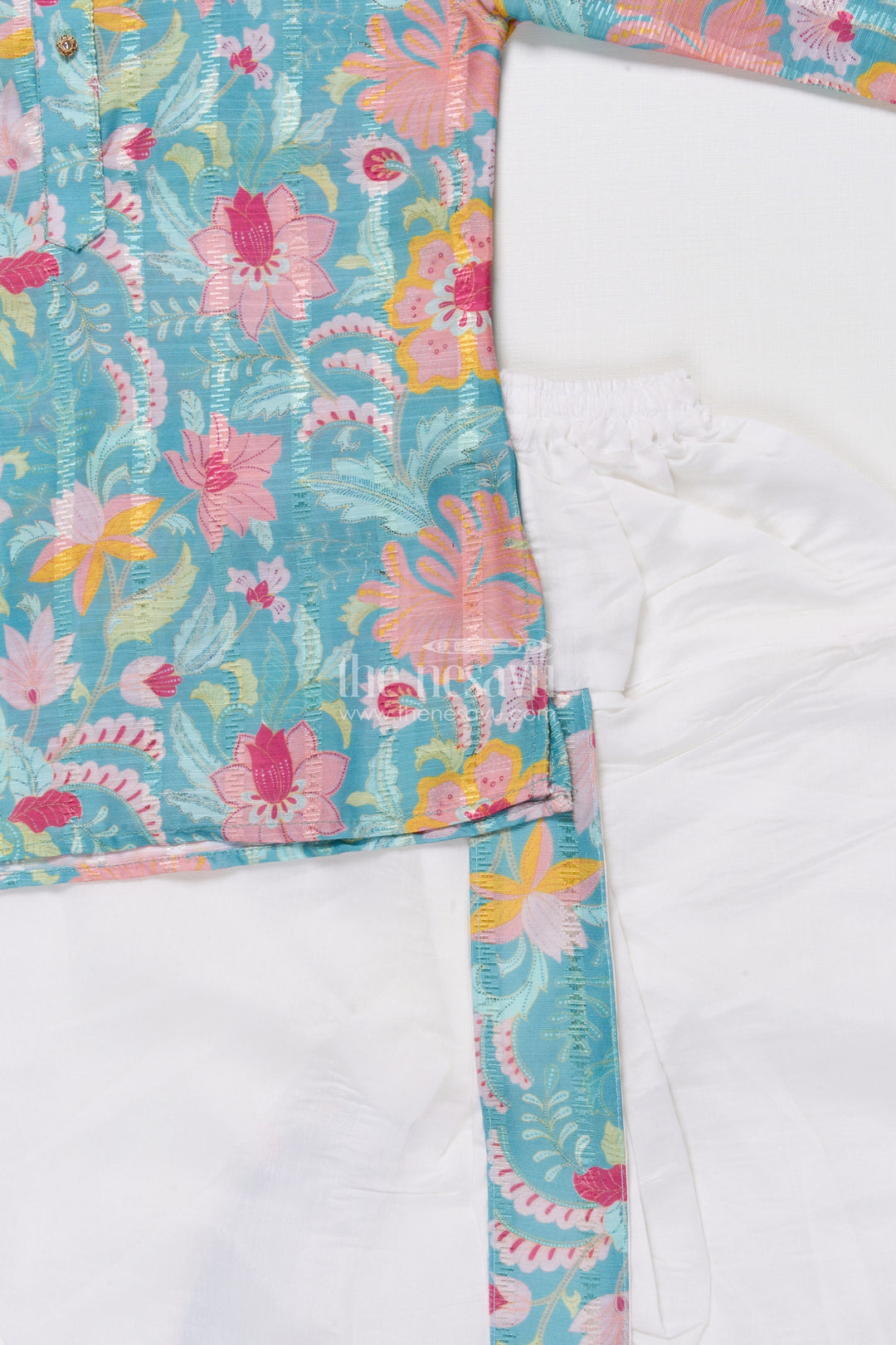 The Nesavu Boys Dothi Set Boys Ethnic Dhoti Kurta Set with Printed Detailing for Festivals Nesavu Nesavu boys digital printed dhoti kurta silk cotton cultural functions festive occasions