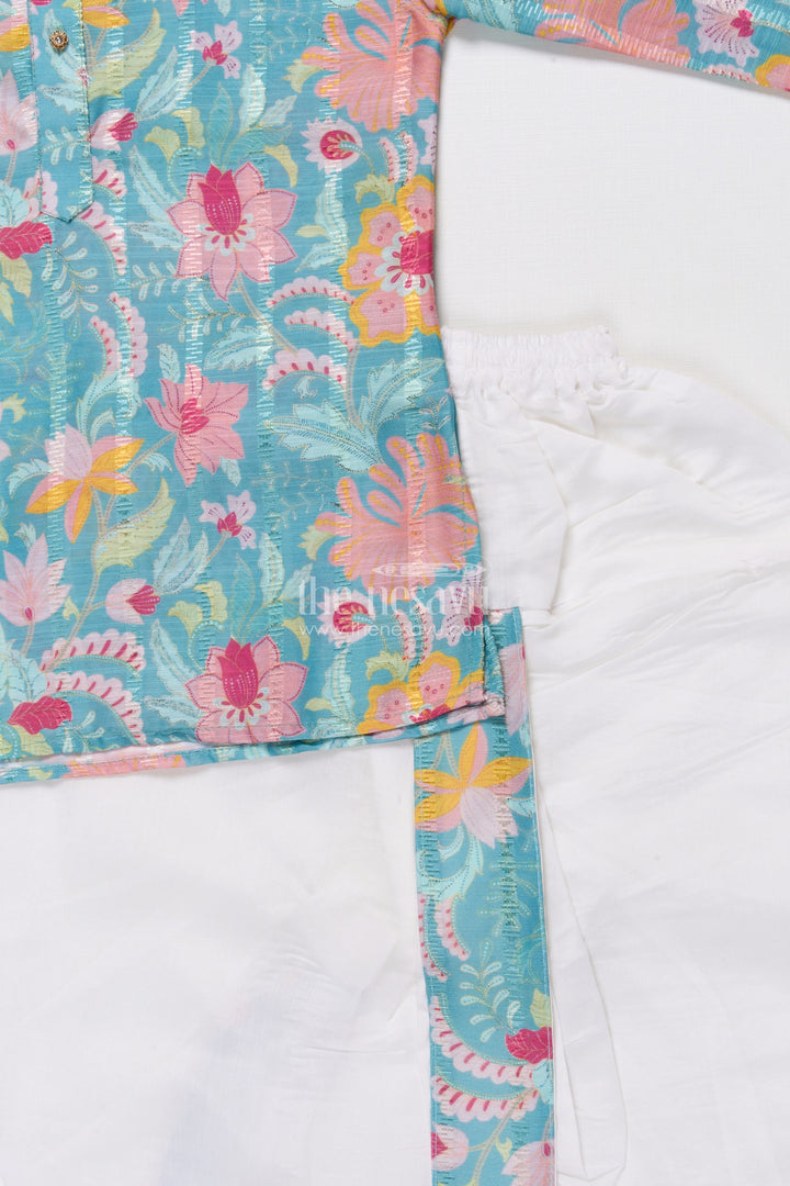 The Nesavu Boys Dothi Set Boys Ethnic Dhoti Kurta Set with Printed Detailing for Festivals Nesavu Nesavu boys digital printed dhoti kurta silk cotton cultural functions festive occasions