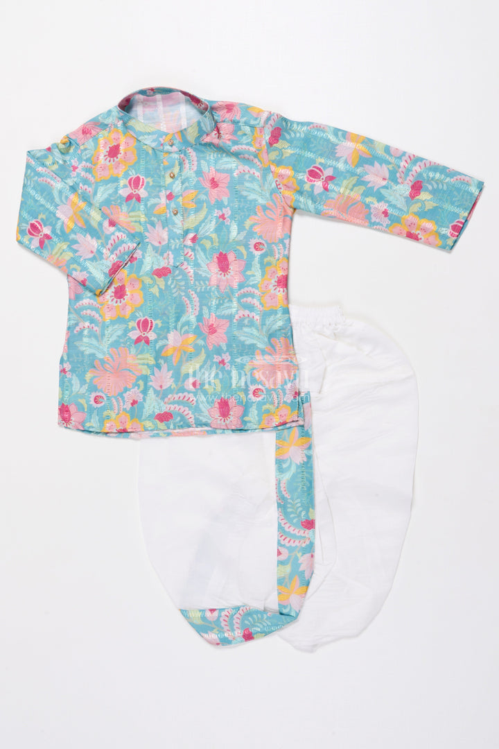 The Nesavu Boys Dothi Set Boys Ethnic Dhoti Kurta Set with Printed Detailing for Festivals Nesavu Nesavu boys digital printed dhoti kurta silk cotton cultural functions festive occasions