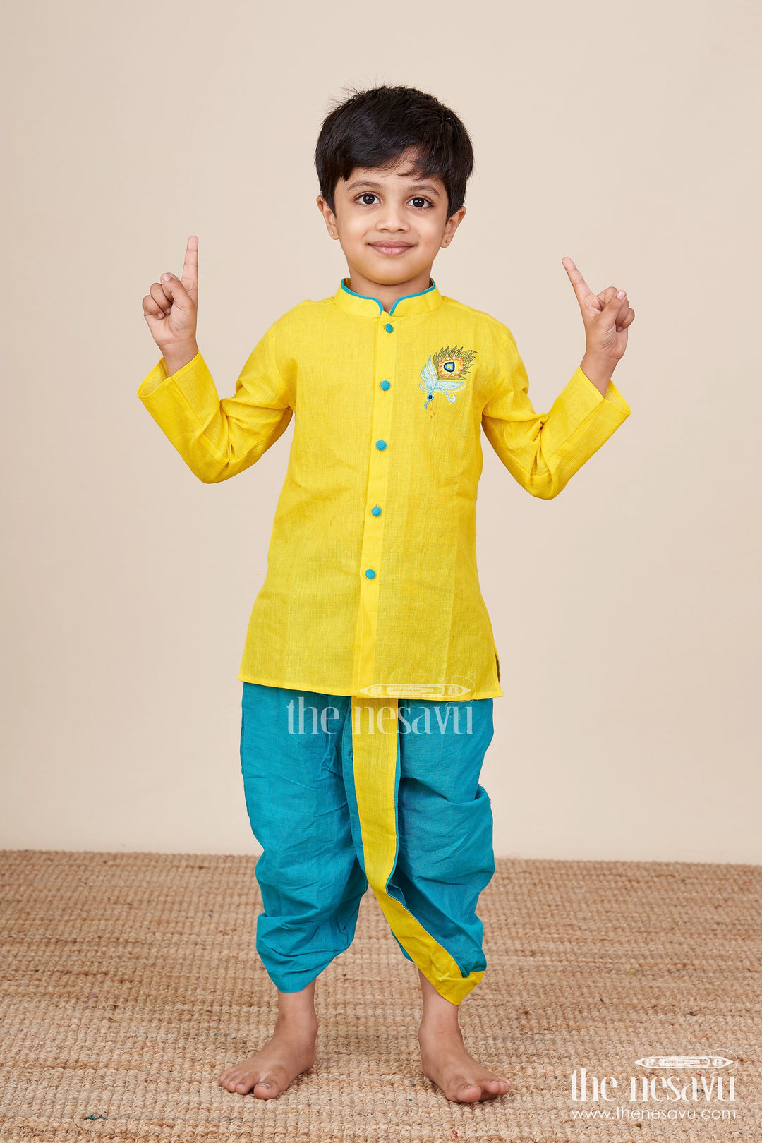 The Nesavu Boys Dothi Set Boys Ethnic Dhoti Set for Festivals and School Celebrations Nesavu 14 (6M) / Yellow BES893B-14 Nesavu boys cotton dhoti set ethnic day Diwali cultural celebrations school