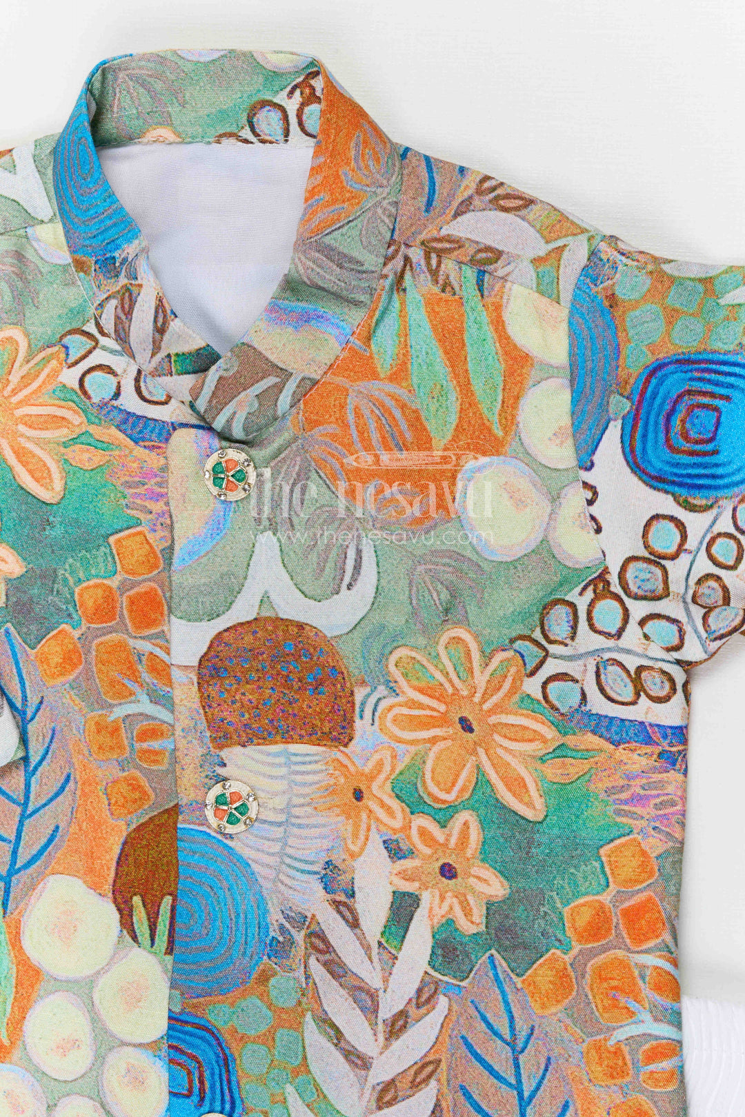 The Nesavu Boys Dothi Set Boys Ethnic Dhoti Set for Festive Celebrations and Family Functions Nesavu Nesavu boys festive dhoti set with digital print top for temple visits and cultural celebrations