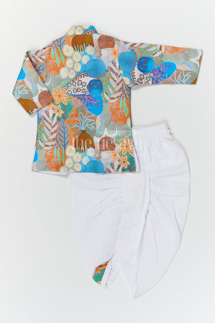 The Nesavu Boys Dothi Set Boys Ethnic Dhoti Set for Festive Celebrations and Family Functions Nesavu Nesavu boys festive dhoti set with digital print top for temple visits and cultural celebrations