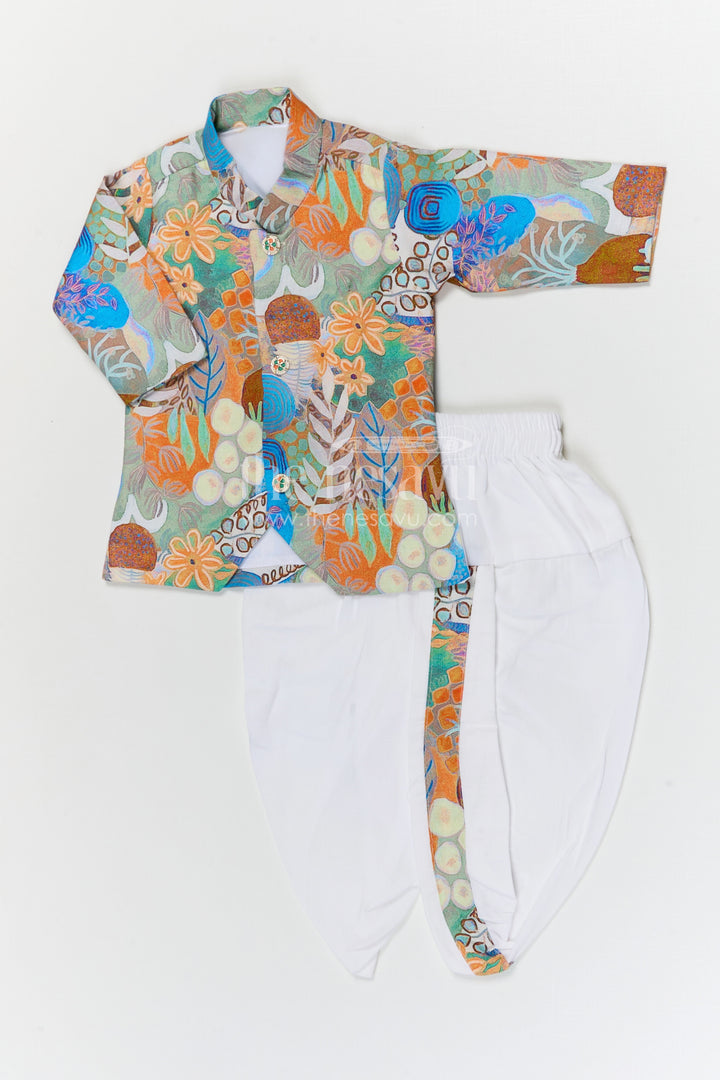 The Nesavu Boys Dothi Set Boys Ethnic Dhoti Set for Festive Celebrations and Family Functions Nesavu Nesavu boys festive dhoti set with digital print top for temple visits and cultural celebrations