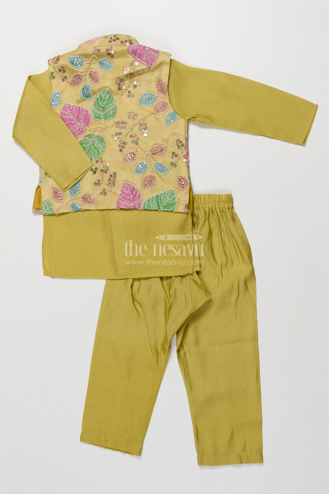 The Nesavu Boys Jacket Sets Boys Ethnic Jacket Kurta Set for Weddings and Festive Events Nesavu Nesavu boys ethnic silk blend jacket kurta set embroidery perfect weddings traditional occasions