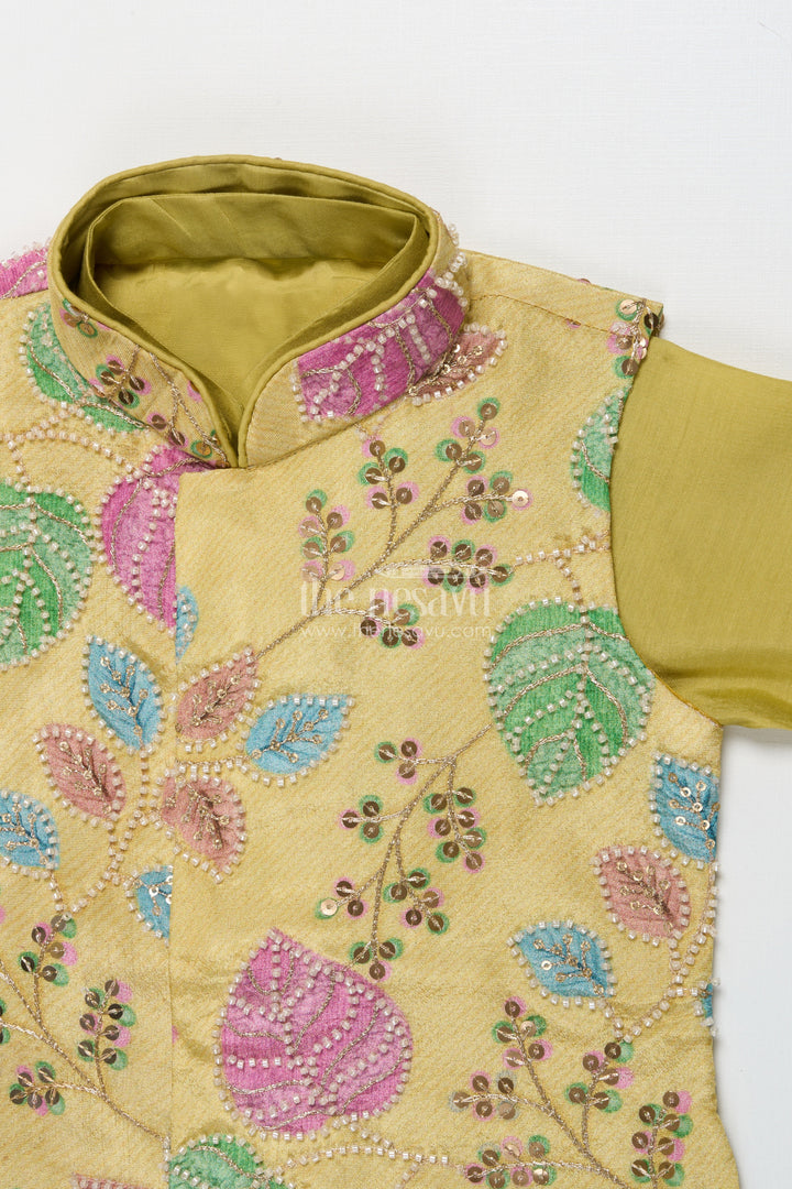 The Nesavu Boys Jacket Sets Boys Ethnic Jacket Kurta Set for Weddings and Festive Events Nesavu Nesavu boys ethnic silk blend jacket kurta set embroidery perfect weddings traditional occasions