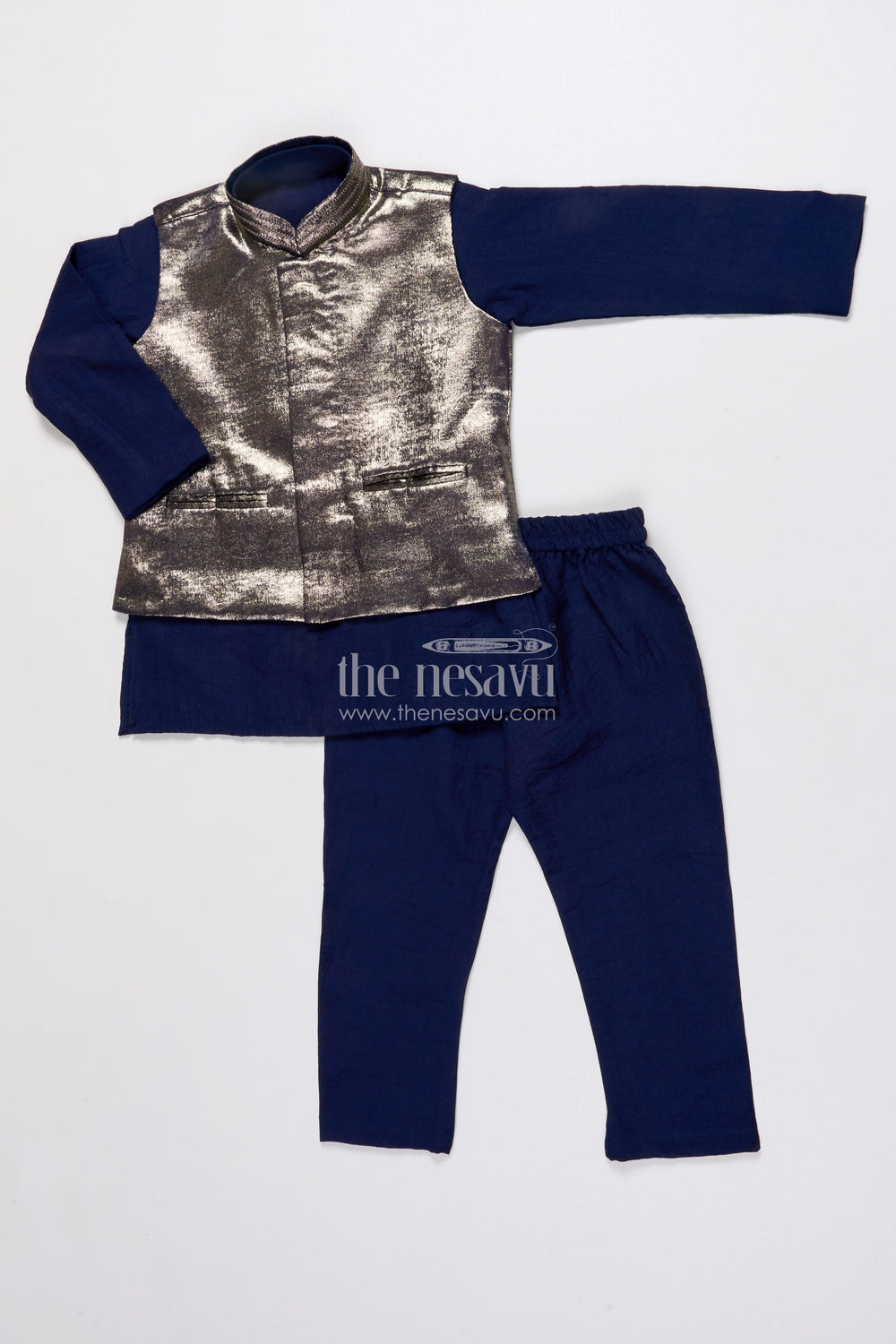 The Nesavu Boys Jacket Sets Boys Ethnic Jacket Set for Festive Occasions and Weddings Nesavu 18 (2Y) / Blue BES751D-18 Nesavu boys ethnic jacket kurta set silk blend weddings festive functions