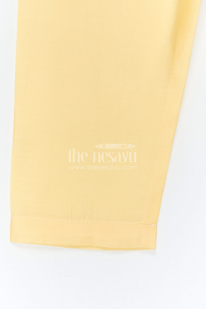 The Nesavu Boys Jacket Sets Boys Ethnic Jacket Set for Temple and Festive Celebrations Nesavu Nesavu Boys Yellow Jacket Set With Sequence Embroidery In Viscose Silk For Weddings And Festive Wear