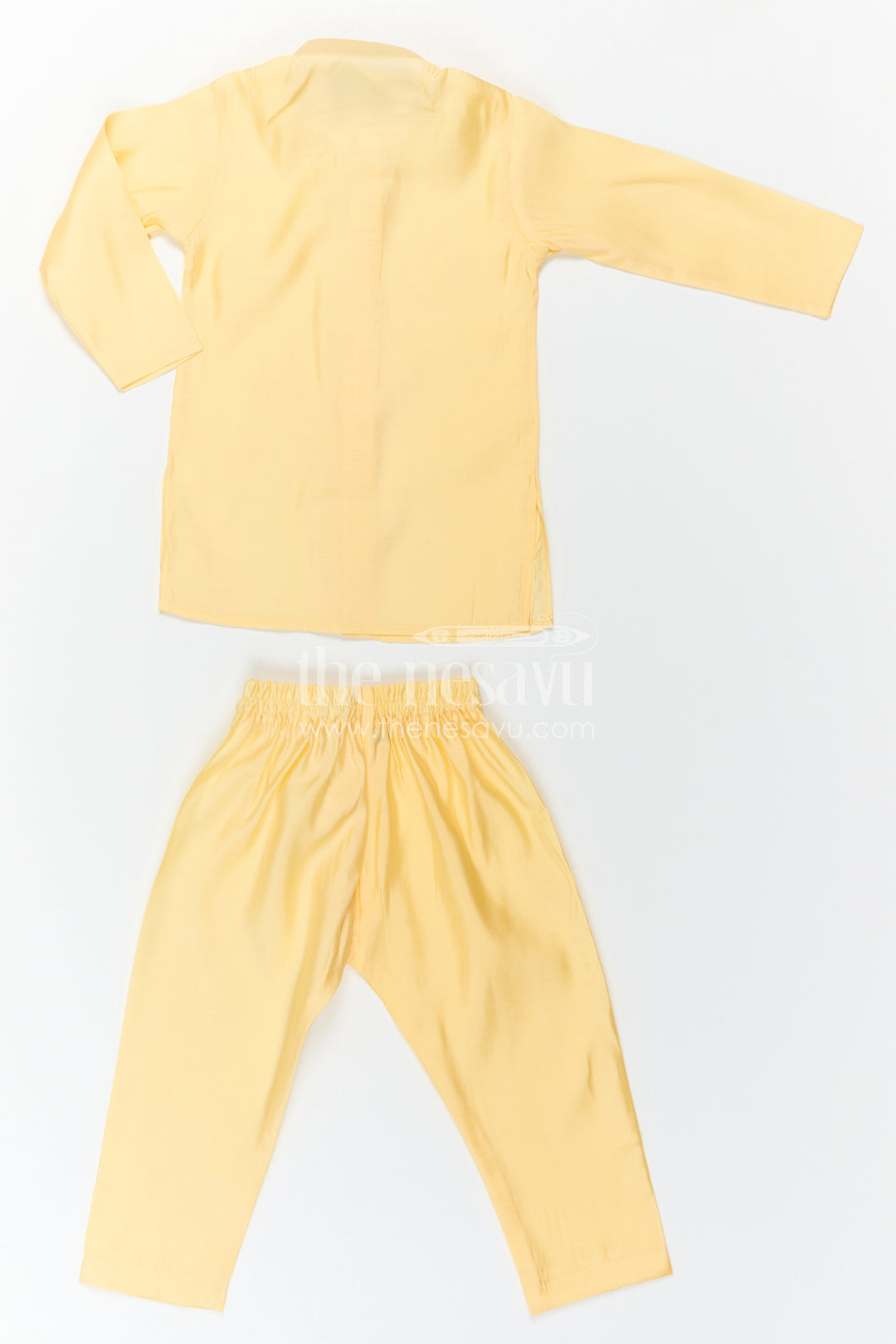 The Nesavu Boys Jacket Sets Boys Ethnic Jacket Set for Temple and Festive Celebrations Nesavu Nesavu Boys Yellow Jacket Set With Sequence Embroidery In Viscose Silk For Weddings And Festive Wear