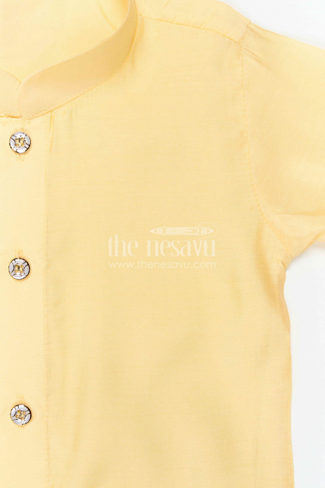 The Nesavu Boys Jacket Sets Boys Ethnic Jacket Set for Temple and Festive Celebrations Nesavu Nesavu Boys Yellow Jacket Set With Sequence Embroidery In Viscose Silk For Weddings And Festive Wear