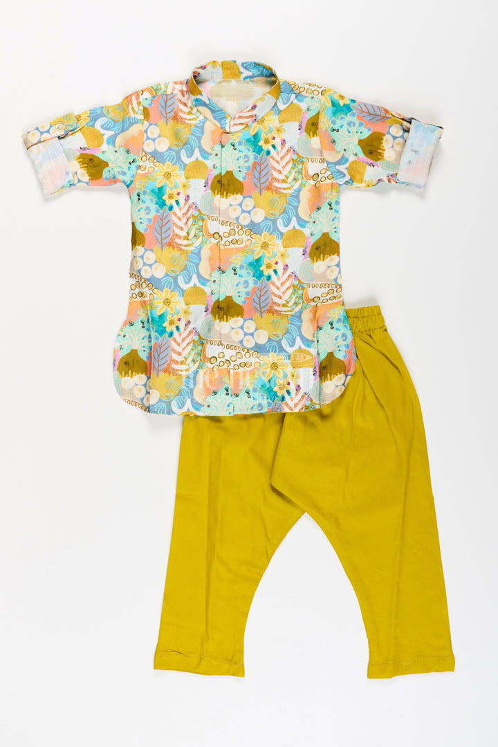 The Nesavu Boys Jacket Sets Boys Ethnic Jacket Set with Digital Floral Print for Festive Occasions Nesavu Nesavu boys ethnic cotton jacket set floral print Nehru jacket  festive ready