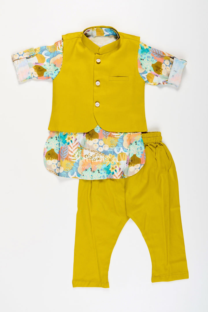 The Nesavu Boys Jacket Sets Boys Ethnic Jacket Set with Digital Floral Print for Festive Occasions Nesavu Nesavu boys ethnic cotton jacket set floral print Nehru jacket  festive ready