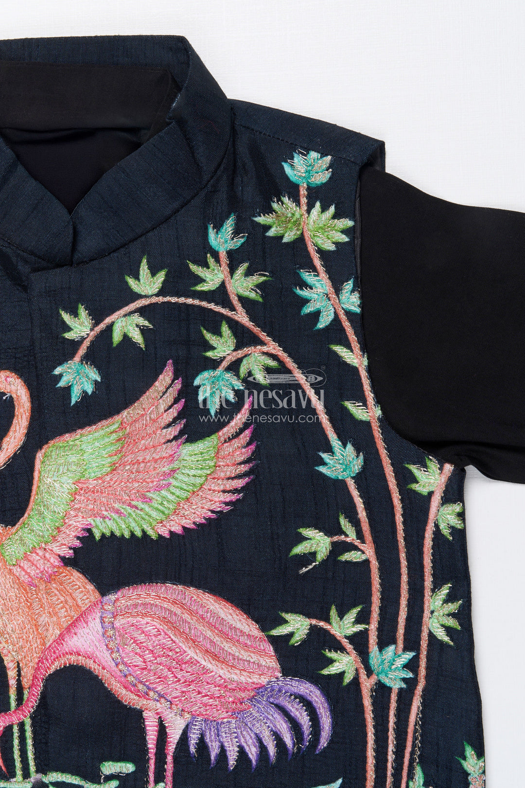 The Nesavu Boys Jacket Sets Boys Ethnic Jacket Set with Embroidered Bird Motif for Weddings and Receptions Nesavu Nesavu boys embroidered jacket set bird motif festive ethnic wear weddings family events
