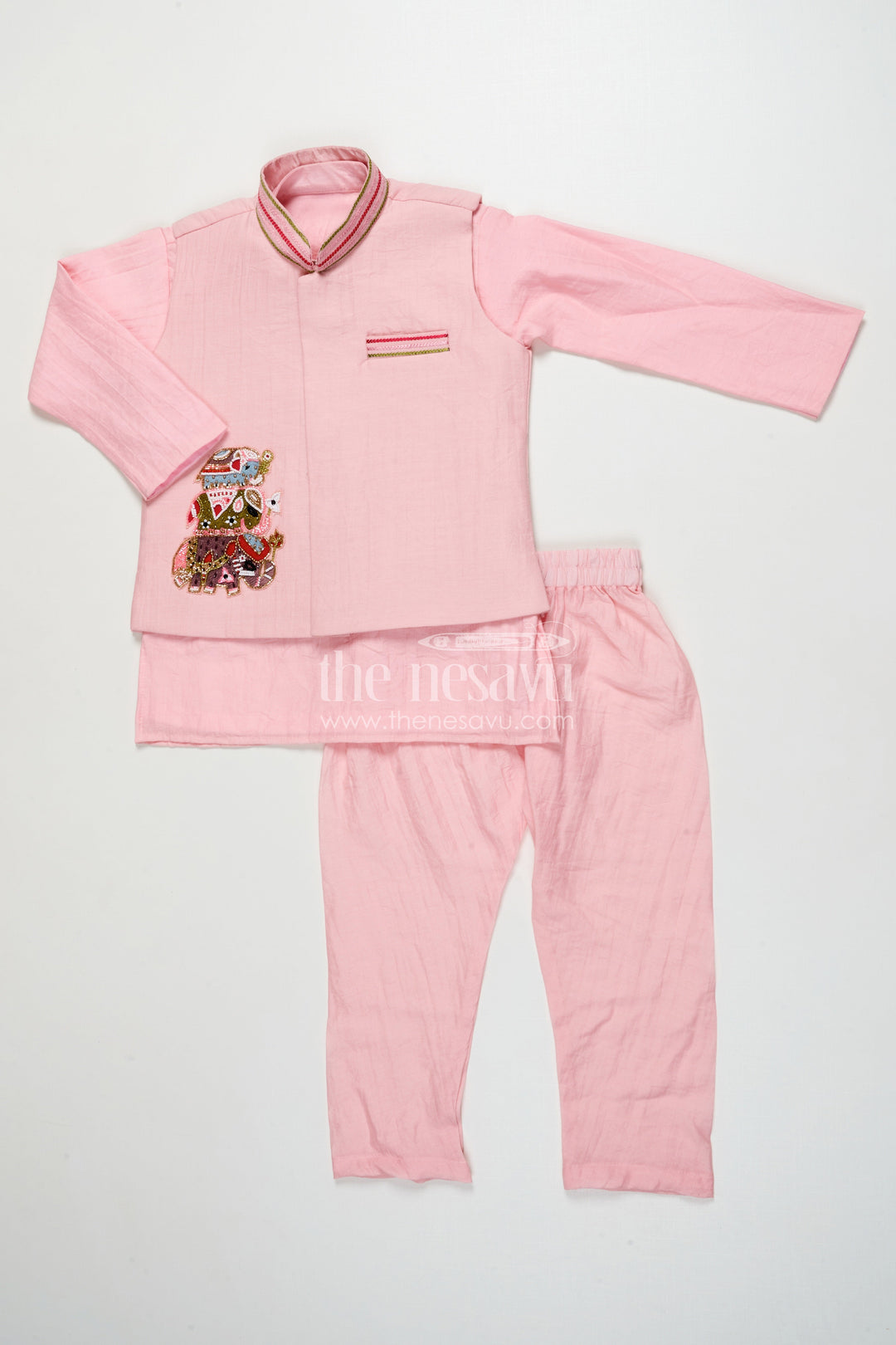 The Nesavu Boys Jacket Sets Boys Ethnic Jacket Set with Embroidered Festive Waistcoat Nesavu Nesavu boys ethnic jacket set designer patch jacket cultural events festive occasions