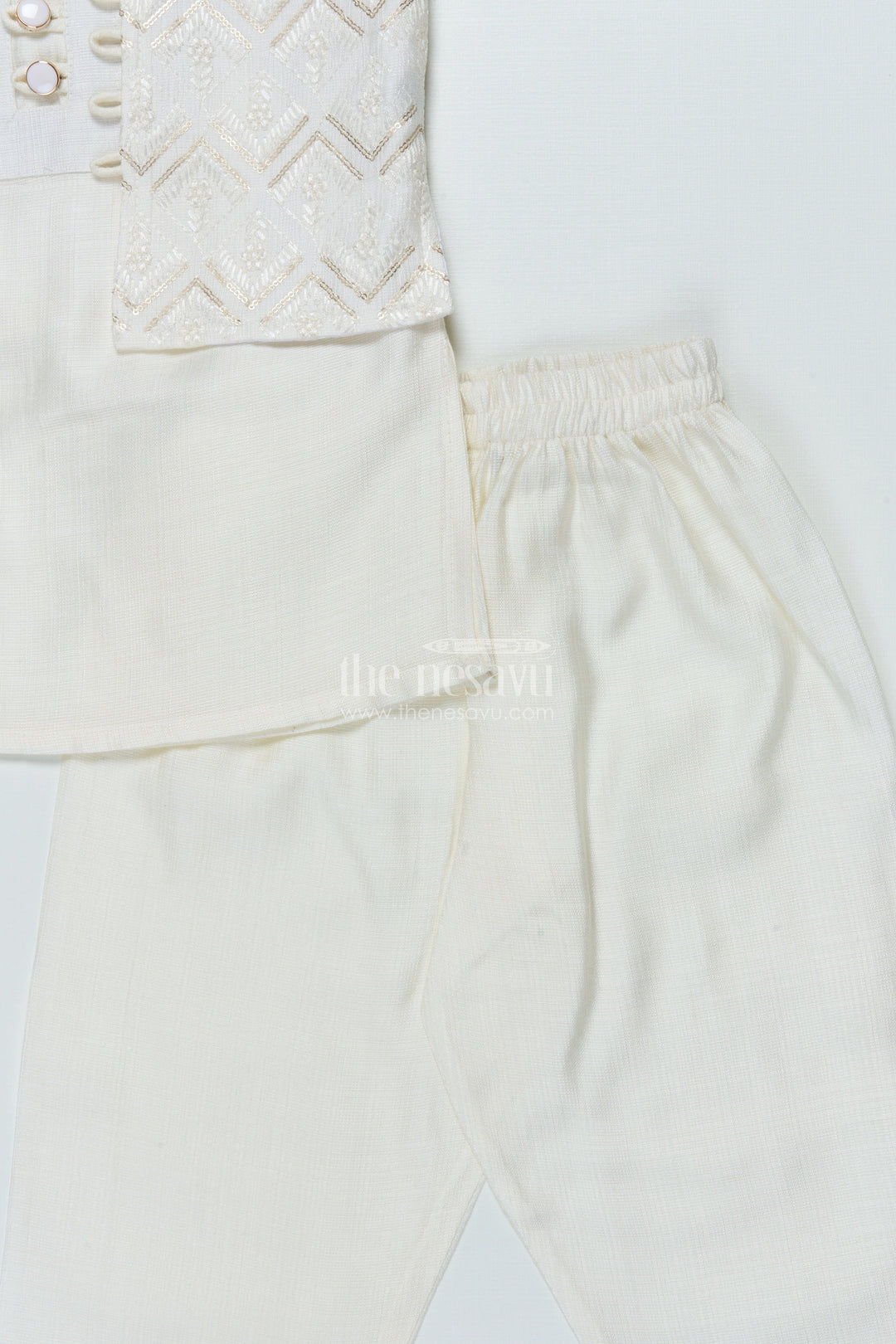 The Nesavu Boys Jacket Sets Boys Ethnic Jacket Set with Embroidered Nehru Vest for Poojas and Functions Nesavu Nesavu boys cotton ethnic jacket set embroidery traditional occasions