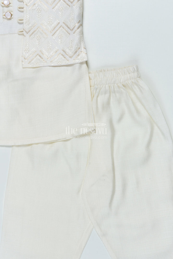 The Nesavu Boys Jacket Sets Boys Ethnic Jacket Set with Embroidered Nehru Vest for Poojas and Functions Nesavu Nesavu boys cotton ethnic jacket set embroidery traditional occasions