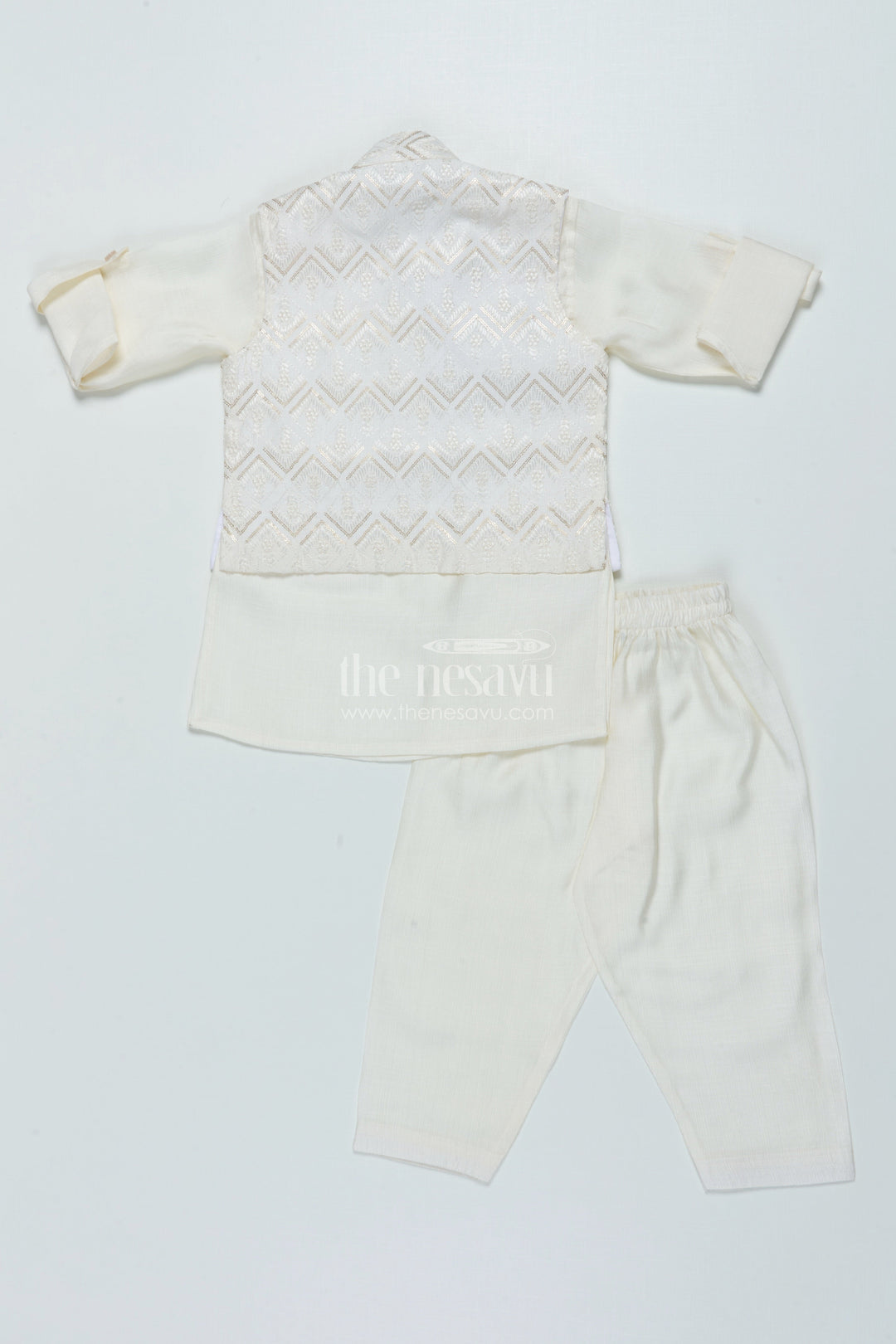 The Nesavu Boys Jacket Sets Boys Ethnic Jacket Set with Embroidered Nehru Vest for Poojas and Functions Nesavu Nesavu boys cotton ethnic jacket set embroidery traditional occasions