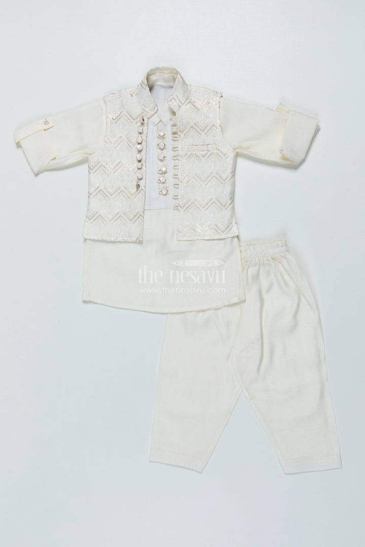 The Nesavu Boys Jacket Sets Boys Ethnic Jacket Set with Embroidered Nehru Vest for Poojas and Functions Nesavu Nesavu boys cotton ethnic jacket set embroidery traditional occasions