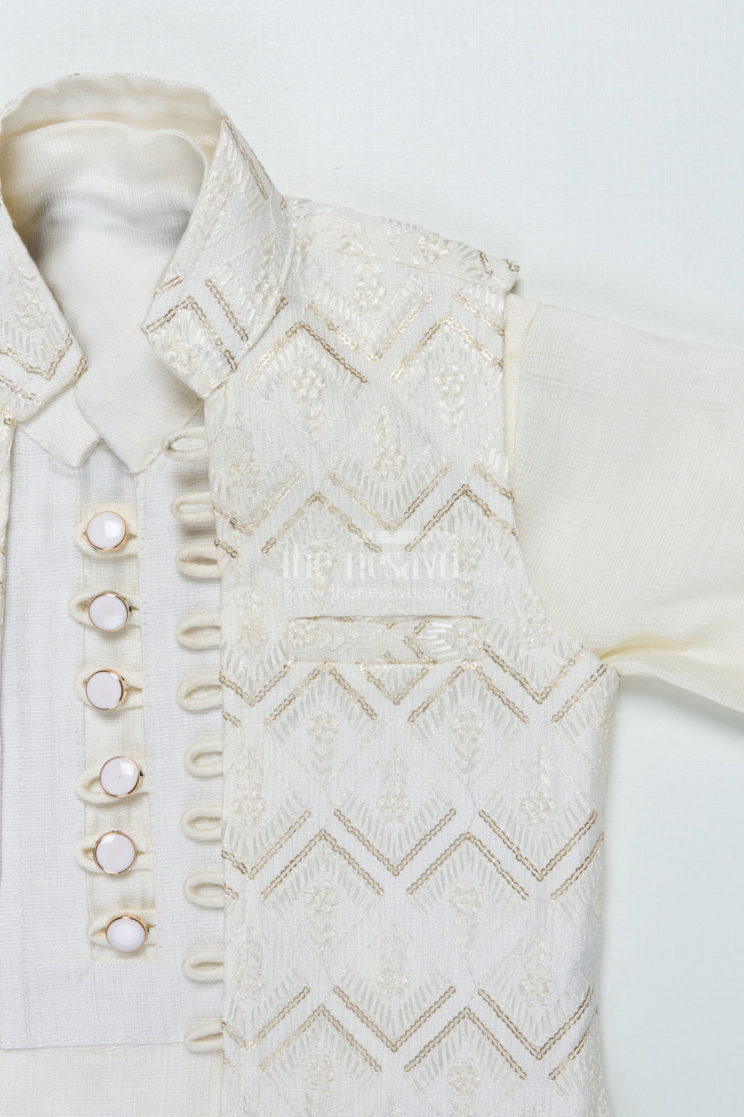 The Nesavu Boys Jacket Sets Boys Ethnic Jacket Set with Embroidered Nehru Vest for Poojas and Functions Nesavu Nesavu boys cotton ethnic jacket set embroidery traditional occasions