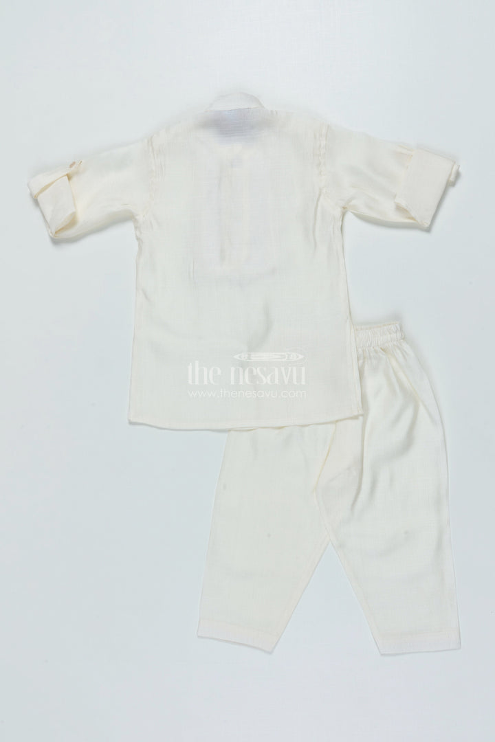 The Nesavu Boys Jacket Sets Boys Ethnic Jacket Set with Embroidered Nehru Vest for Poojas and Functions Nesavu Nesavu boys cotton ethnic jacket set embroidery traditional occasions