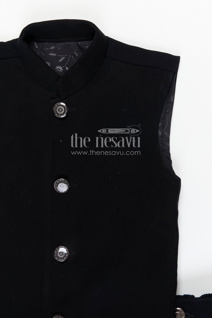 The Nesavu Boys Jacket Sets Boys Ethnic Jackets Set for Weddings and Festive Occasions Nesavu Nesavu boys viscose silk blend jacket set with velvet embroidered jacket for weddings and festive wear
