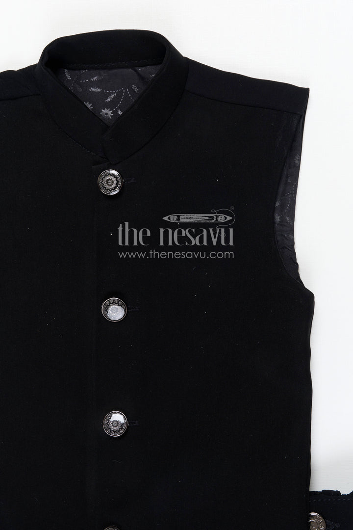 The Nesavu Boys Jacket Sets Boys Ethnic Jackets Set for Weddings and Festive Occasions Nesavu Nesavu boys viscose silk blend jacket set with velvet embroidered jacket for weddings and festive wear