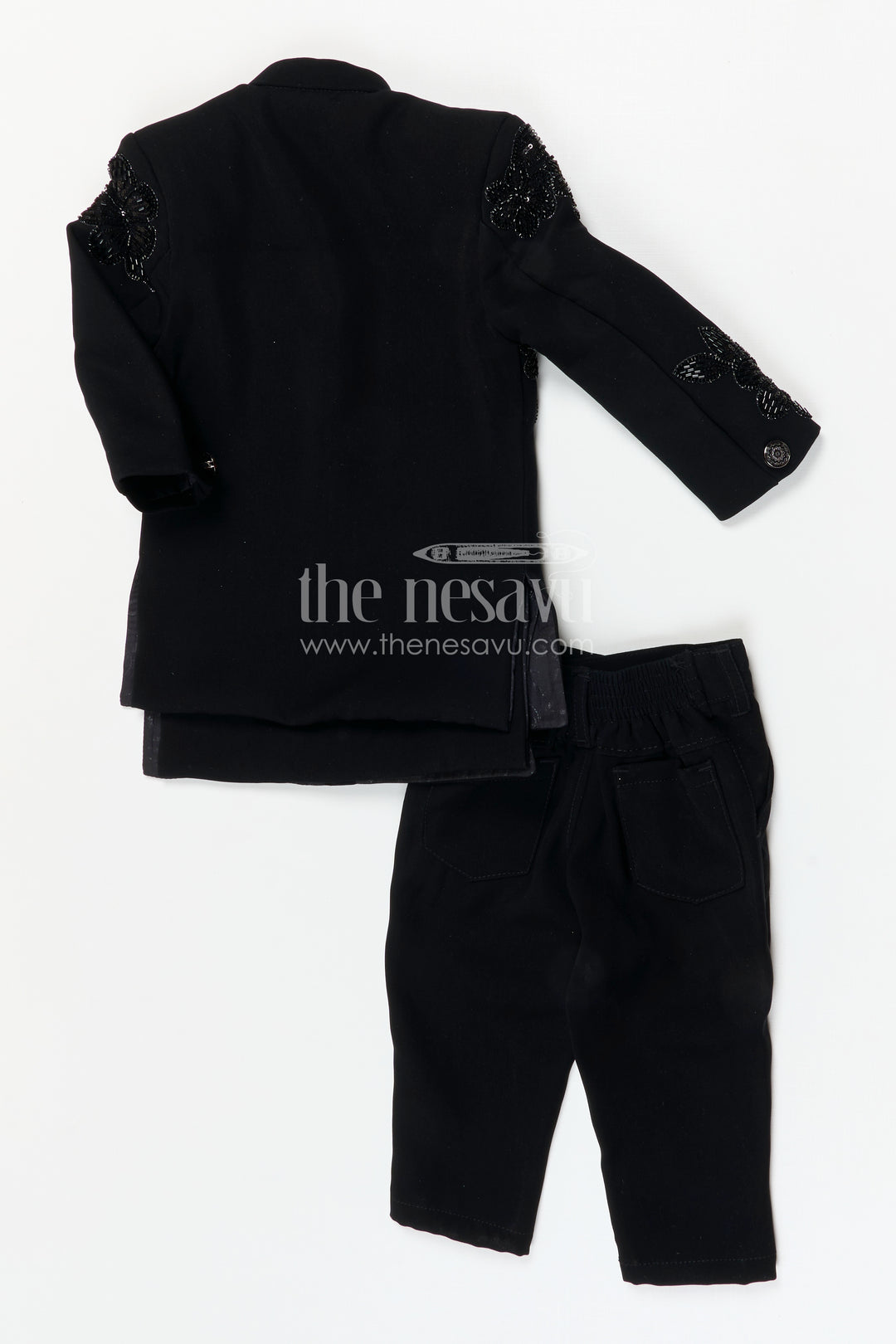The Nesavu Boys Jacket Sets Boys Ethnic Jackets Set for Weddings and Festive Occasions Nesavu Nesavu boys viscose silk blend jacket set with velvet embroidered jacket for weddings and festive wear
