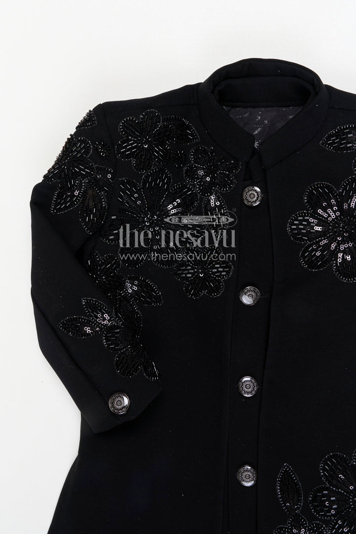 The Nesavu Boys Jacket Sets Boys Ethnic Jackets Set for Weddings and Festive Occasions Nesavu Nesavu boys viscose silk blend jacket set with velvet embroidered jacket for weddings and festive wear